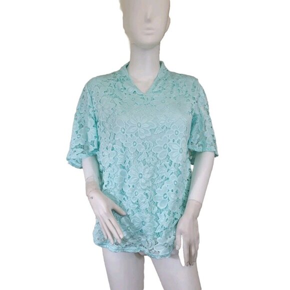 Investments Tops - Investments Women's Top Blouse Size S P Petite Nylon Blend Lace V-Neck Aqua (33)
